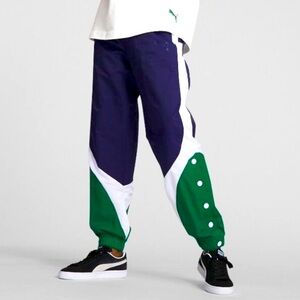 NWT Puma x June Ambrose Traveling Track Pants, Blue/Green/White, Women’s Size XL